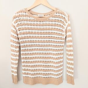 LOFT Tan and White Striped Sweater